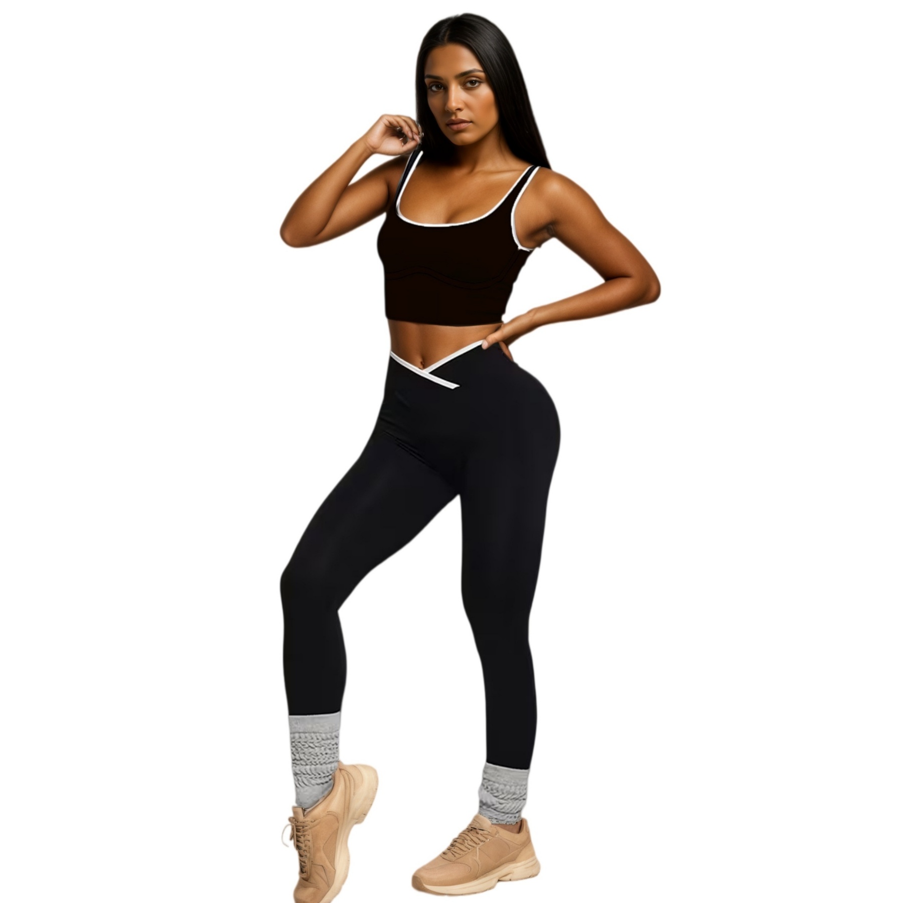 2Pcs Workout Set Sleeveless Bra Yoga Suit Crop Tank Top and High Waist Leggings